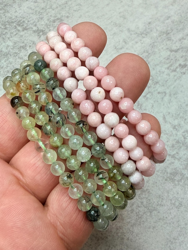 6 - 6.5 mm Round Crystal Gemstone Bead Bracelets // About 7” Round image 14