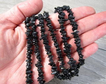 Black Tourmaline Chip 32 inches Looped Strand B15