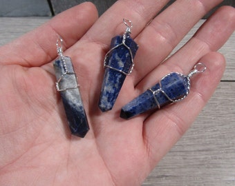 Sodalite Wire Wrapped Double Terminated Pendant P60