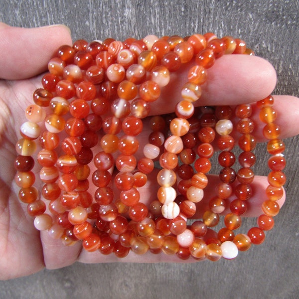 Carnelian Banded 6 mm Round Stretchy String Bracelet G285