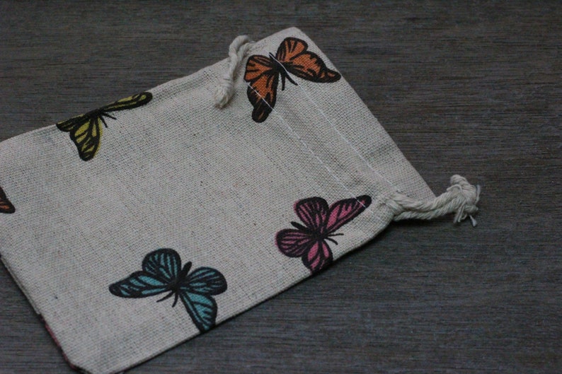 Butterfly Tan Burlap Gift Gemstone Pouch 5.25 x 3.75 Inches V13a4