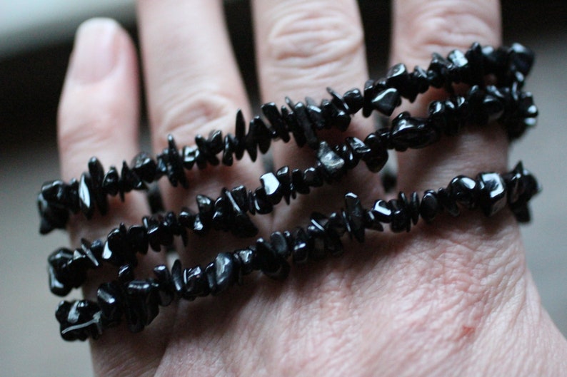 Black Tourmaline Stretchy String Chip Bracelet G134 | Etsy