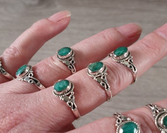 Emerald Ring Sterling Silver 925 Boho Chic