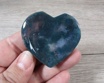 Moss Agate Heart Flat 50 mm approx Shaped Stone