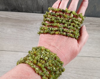 Peridot Bracelet Beaded Crystal Chips on Stretchy String Longer Style