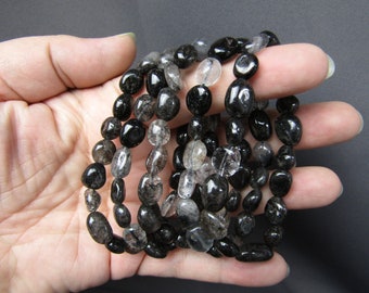 Black Tourmalinated Stretchy String Nugget Bracelet G217