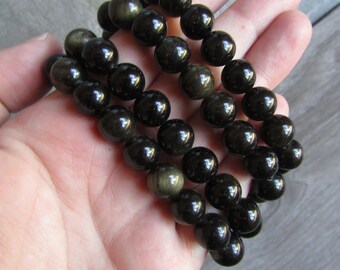 Sheen Obsidian Bracelet 10 mm Round Stretchy String Jewelry