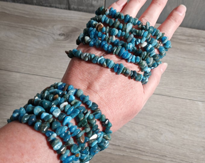 Featured listing image: Apatite Bracelet Beaded Crystal Chips on Stretchy String Longer Style