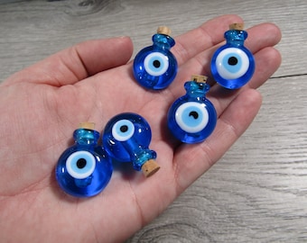 Evil Eye Glass Stash Bottle with Cork Lid Blue Q53