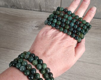 Moss Agate Bracelet for Layering and Stacking Stretchy String 8 mm