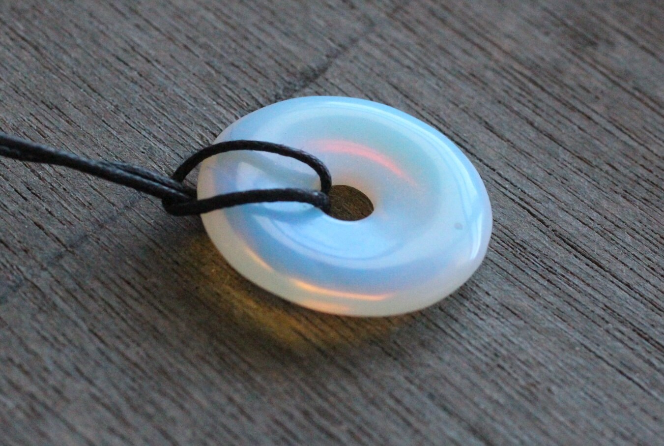 Opalite 30 mm Pi Stone Donut with Black Cord P5