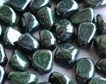 Green Goldstone Tumbled Stone 1 inch +