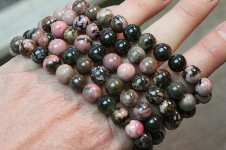 Rhodonite 8 mm Round Stretchy String Bracelet G105