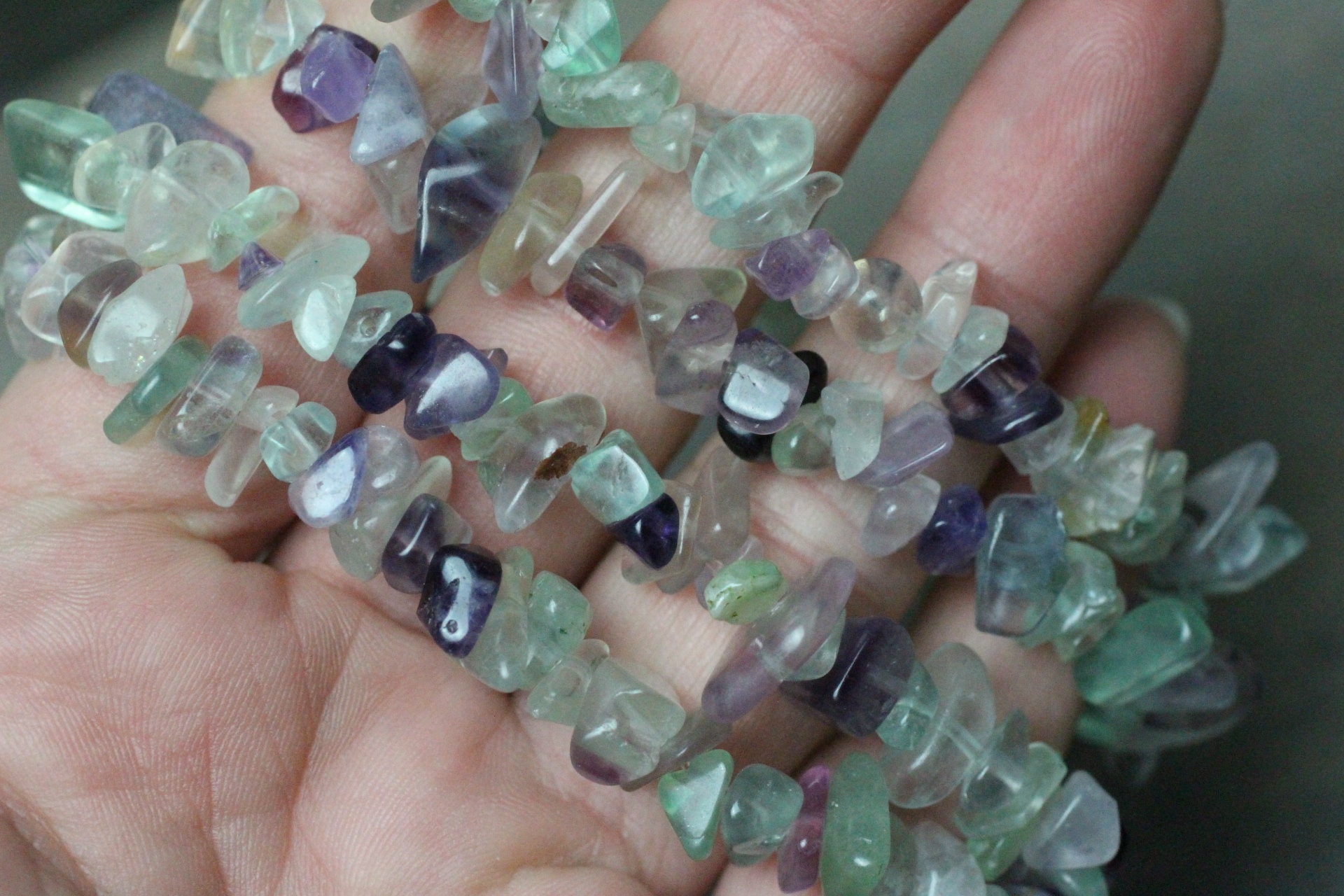 Fluorite Stretchy String Chip Bracelet G110 | Etsy