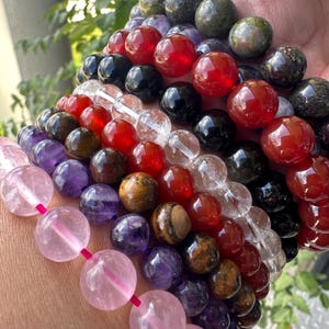Bigger Wrist Gemstone Round Bead Bracelets // 8” Around