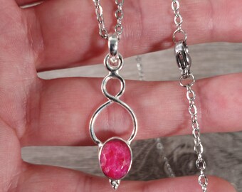 Ruby Sterling Silver Pendant with Stainless Steel Chain