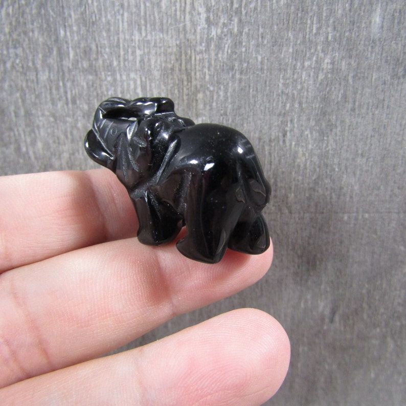 Obsidian Elephant 1 inch Figurine Shaped Stone image 4