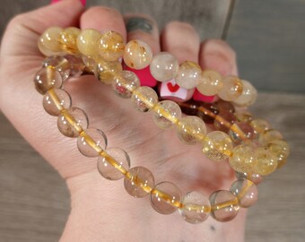 Rutilated Quartz Bracelet 8 Stretchy String Round Crystals