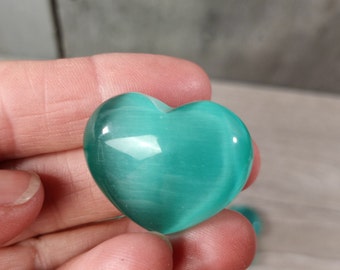 Ocean Green Cats Eye Puffy Heart 1 inch + Fiberoptic K162