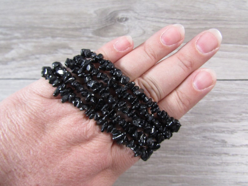 Black Tourmaline Stretchy String Chip Bracelet G100 - Etsy