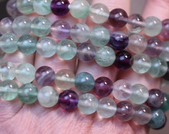 Fluorite Stretchy String Bracelet 8 mm Round Bead Bracelet 277