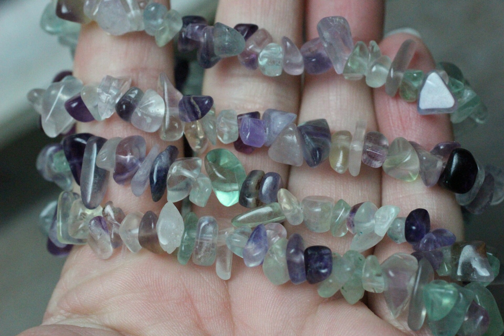 Fluorite Stretchy String Chip Bracelet G110 | Etsy