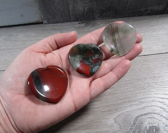 African Bloodstone Heart Worry Stone E8