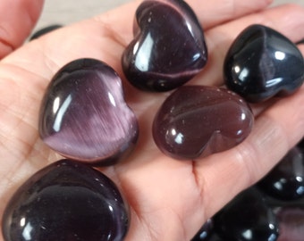Purple Midnight Cats Eye Puffy Heart 1 inch + Fiberoptic K203