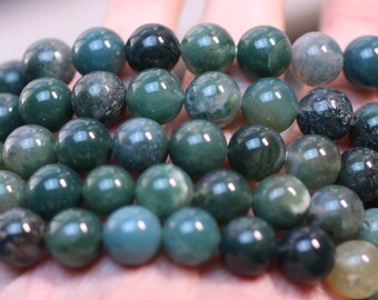 Moss Agate 10 mm Round Stretchy String Bracelet 412