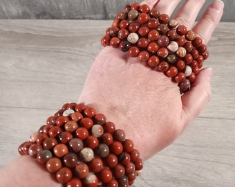 Red Jasper Bracelet 8mm Round Stretchy String Crystal