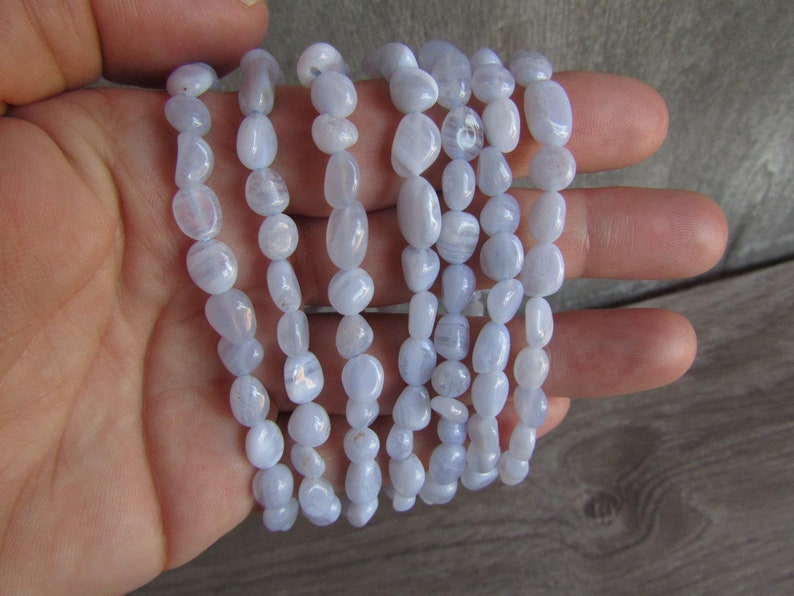 Blue Lace Agate Stretchy String Oval Bracelet G33 image 9