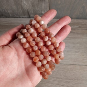 Peach Moonstone 8 mm Round Stretchy String Bracelet