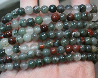 African Bloodstone Stretchy String 6 mm Round Bead Bracelet 398