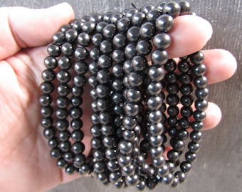 Shungite Bracelet 6 mm Round Stretchy String, Round Beads