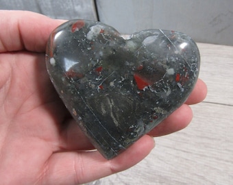 African Bloodstone Heart Shaped Stone Heart 5.28 oz Crystal