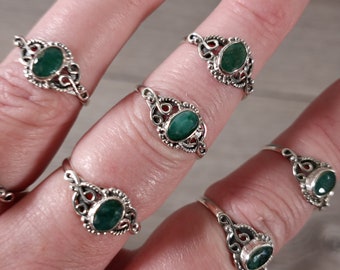 Emerald Ring Sterling Silver 925 Boho Timeless