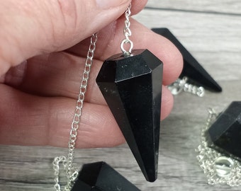 Black Tourmaline Pendulum 6 Sided Crystal