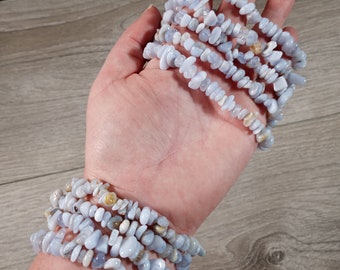 Blue Lace Agate Beaded Crystal Chips on Longer Stretchy String 449