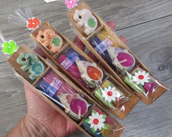 Incense Kit with Elephant Candle Lavender and Cherry Blossom Sticks X5