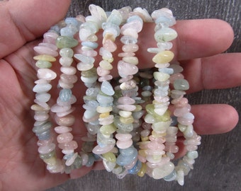 Morganite, Aquamarine with Beryl Stretchy String Bracelet 284