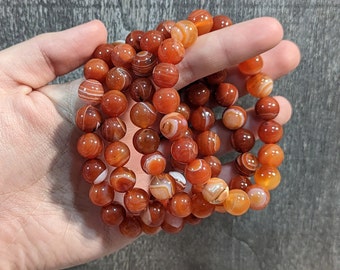 Carnelian Banded 10 mm Round Stretchy String Bracelet G385