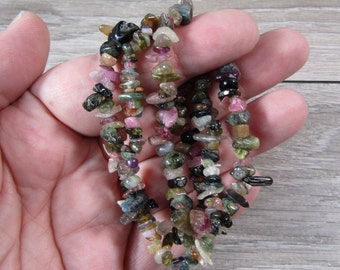 Watermelon Multi Tourmaline Bracelet Stretchy String Chip Style