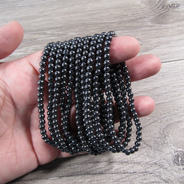 Hematite 4 mm Round Stretchy String Bracelet G317