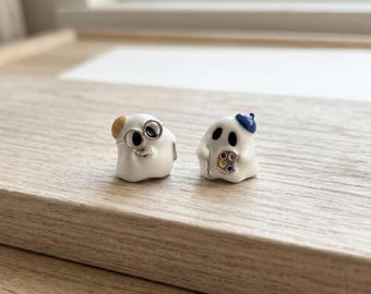 Cute Artist Ghost Stud Earrings, Kawaii Painter Enamel Studs, Spooky Cute Halloween Jewelry, Gift for Art Teacher Artist, Tiny Ghost Jewelry