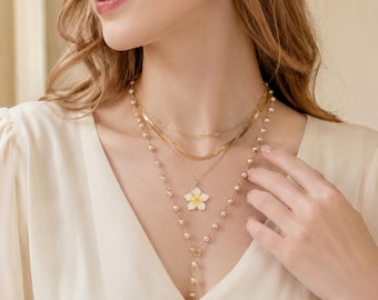 Dainty Flower Y Necklace, Multi Layer Gold Choker, Colorful Crystal Beaded Layered Necklace, Floral Drop Pendant Necklace, Gift for Her