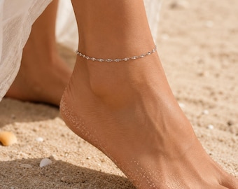Dainty Silver Anklet, Beach Foot Jewelry, Minimalist Satellite Chain Anklet, Summer Ankle Bracelet for Women, Bridal Shower Gift