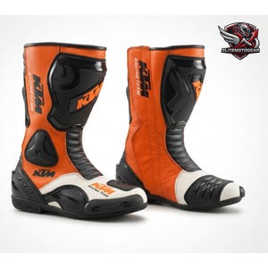 Botas de moto de competición KTM hechas a mano: equipo de alto rendimiento para MotoGP de cuero genuino con certificación CE