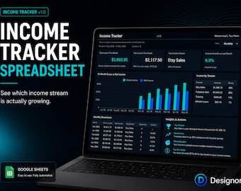 Income Tracker Spreadsheet | See Which Income Stream Is Growing | Google Sheets | Freelance Side Hustle
