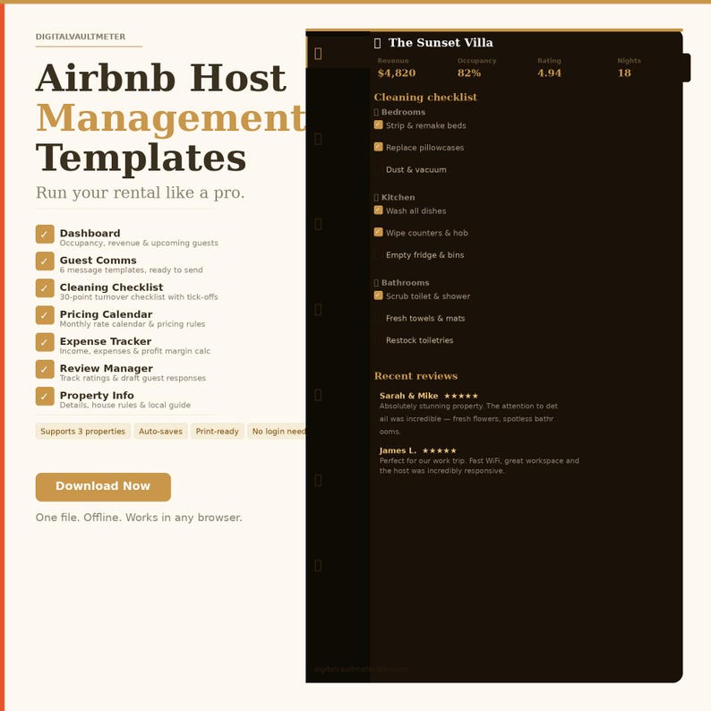Airbnb Host Management Templates Short Term Rental Tracker, Cleaning