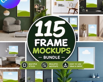 115 Canva Frame Mockup Bundle, Wall Art Drag and Drop Templates  | Digital Download